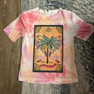 Havaianas Pink and Orange Tie-Dye Tee with Palm Graphic